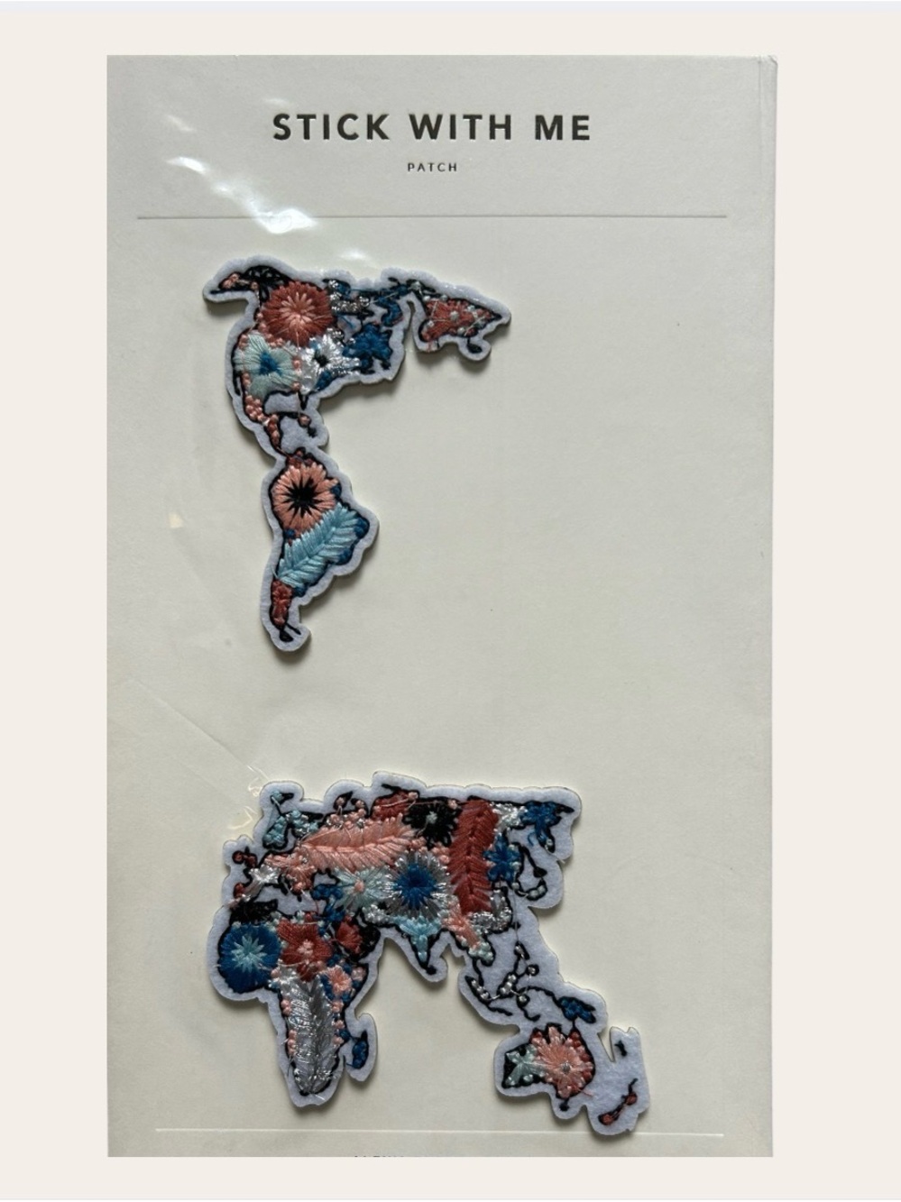 Anthropologie Stick With Me Embroidered Map Patch Set - Blue & Pink NWT
